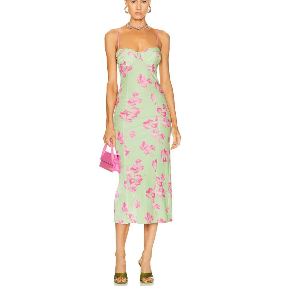 LoveShackFancy Sima Floral Print Velvet Midi Dress NWOT